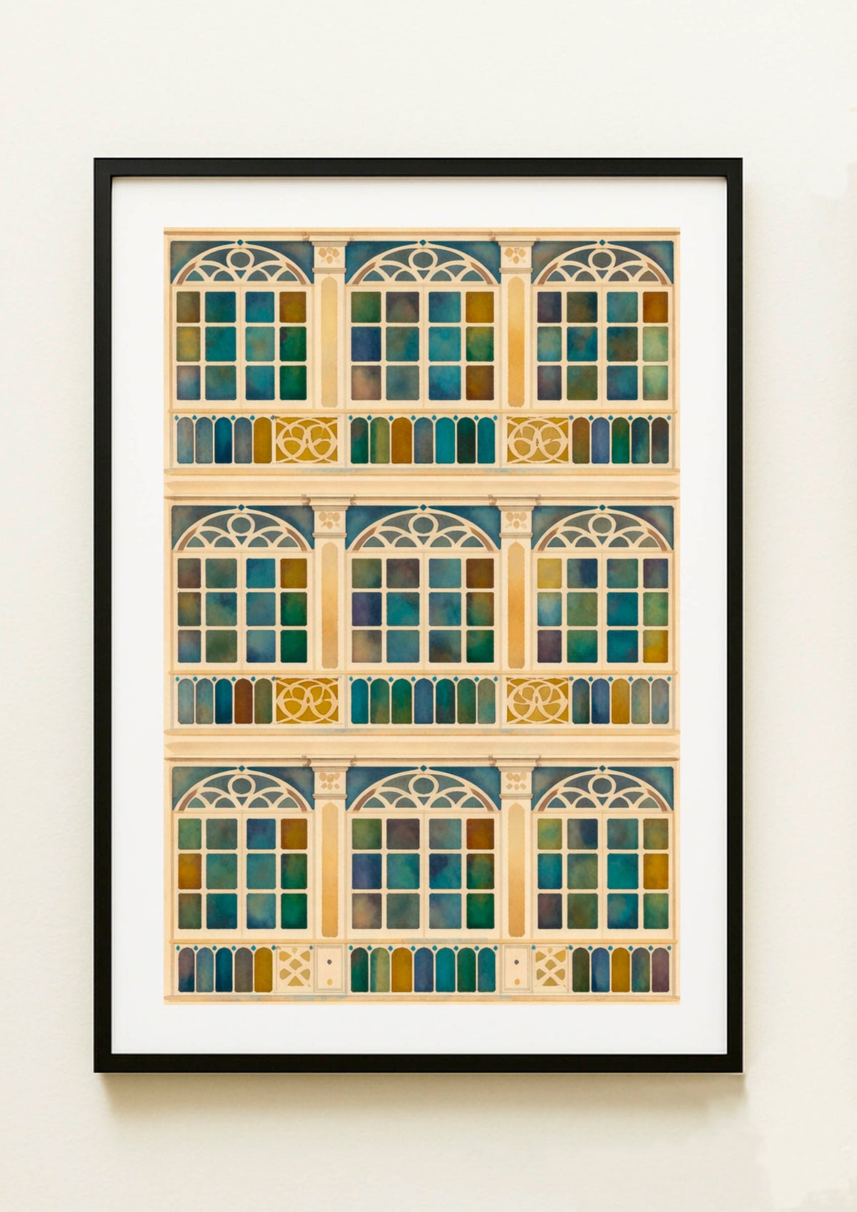 Lámina decorativa Cristalera de Riazor enmarcada, fotografía artística de arquitectura | IMAJIN-ARTE