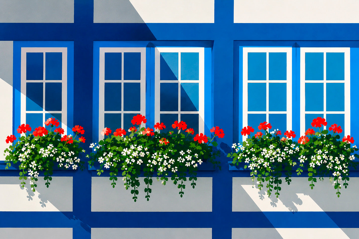 LAMINA DECORATIVA "VENTANAS AZULES CON FLORES"