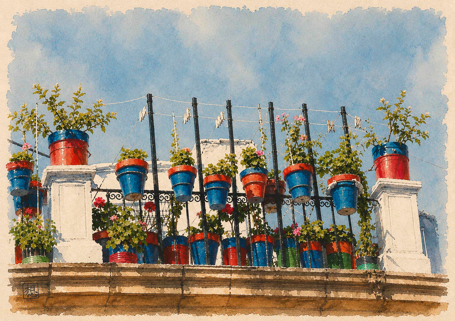 LAMINA DECORATIVA. MACETAS BLAU GRANA, BARRIO SANTA CRUZ ALICANTE