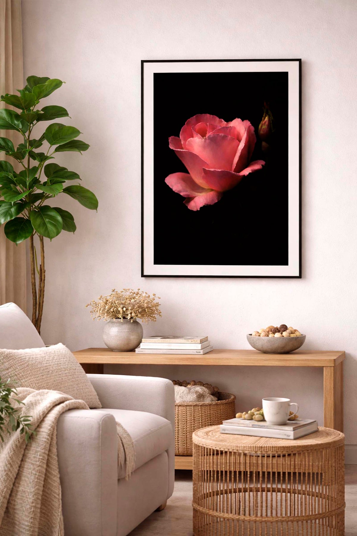 LAMINA DECORATIVA  "ROSA SOBRE FONDO NEGRO"