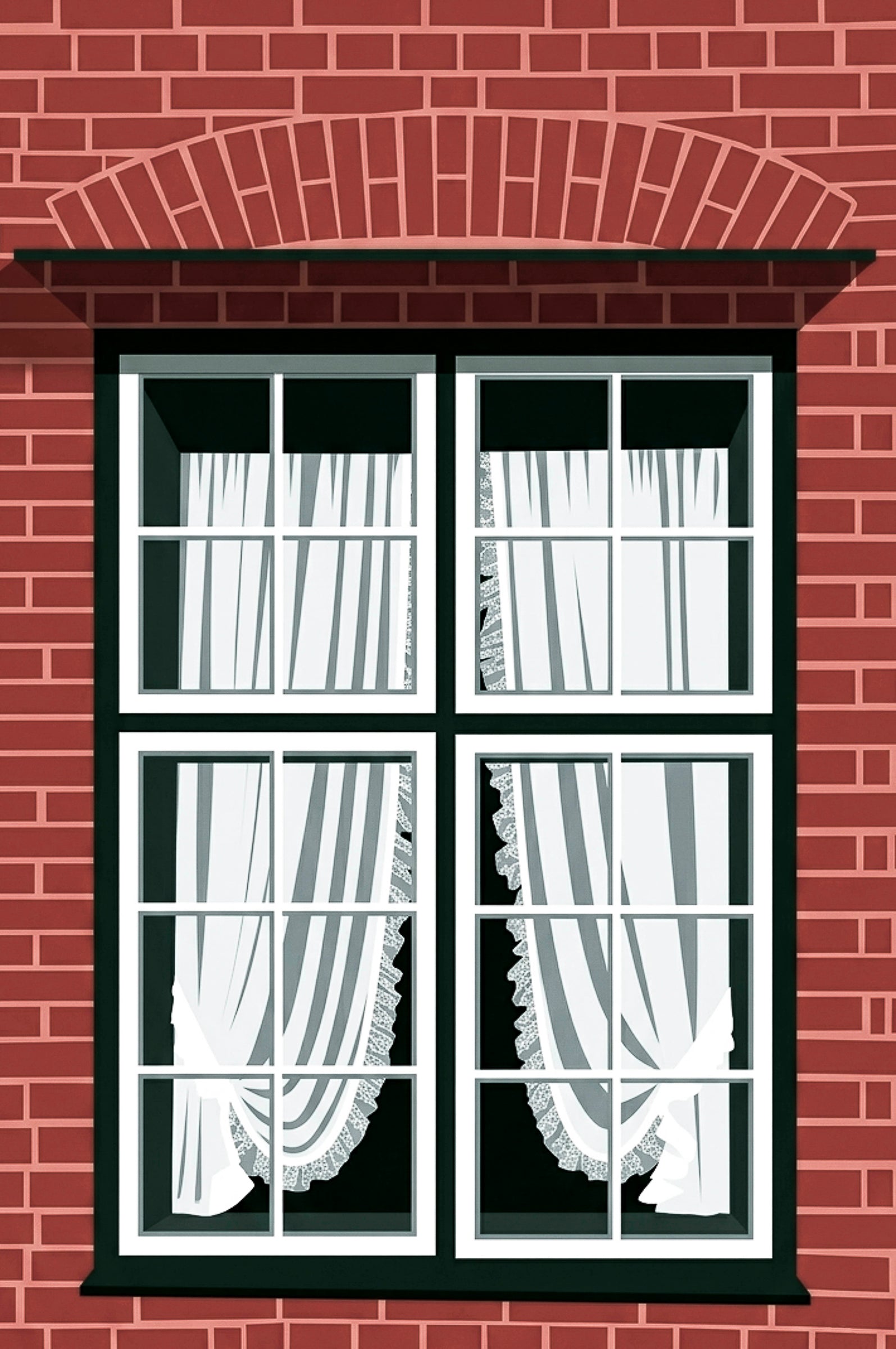Fotografía artística de ventana con visillos blancos en Lübeck Alemania, lámina decorativa | IMAJIN-ARTE