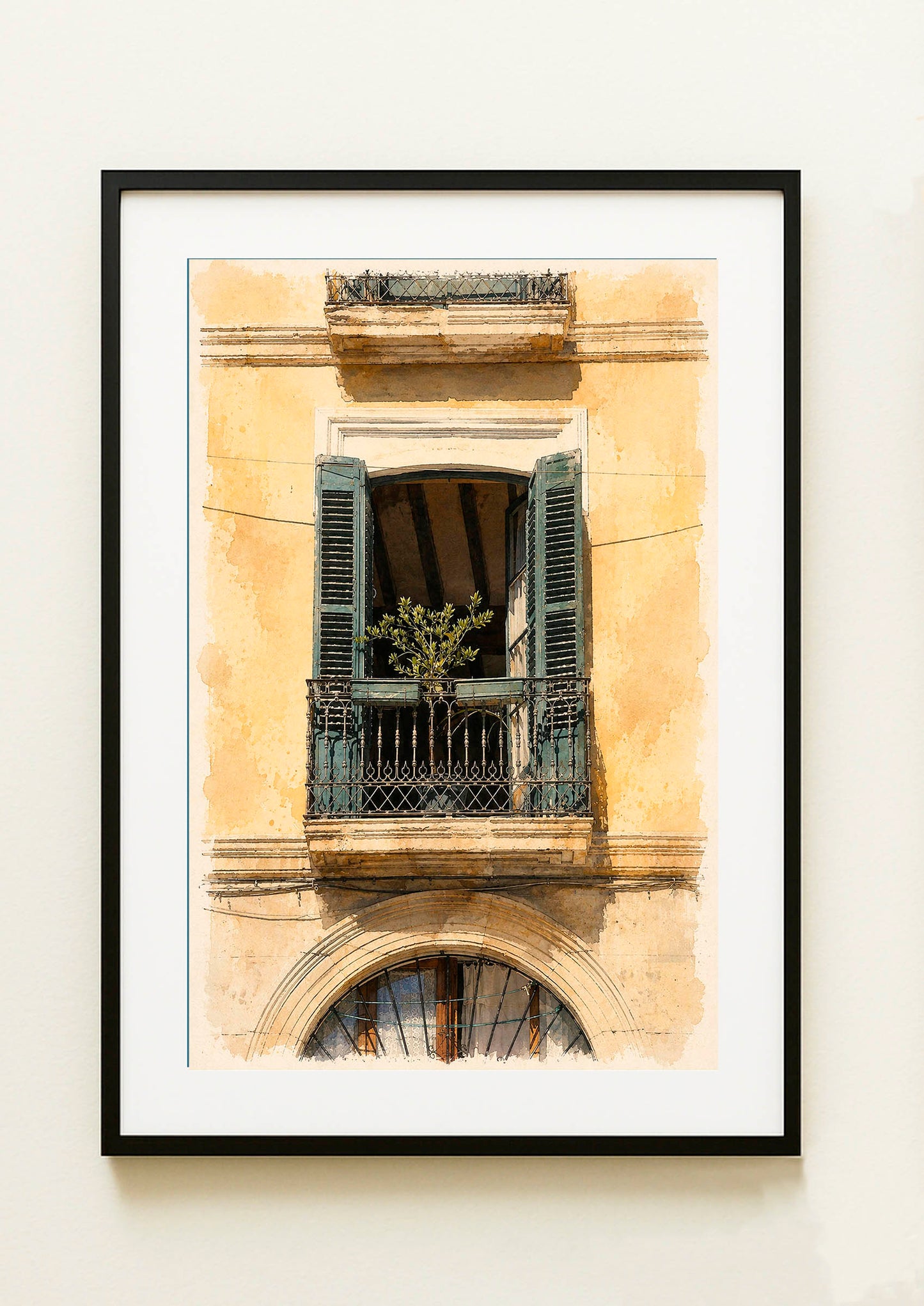 LAMINA DECORATIVA BALCON CON MALLORQUINAS VERDES.BARRIO DE SANTA CRUZ ALICANTE