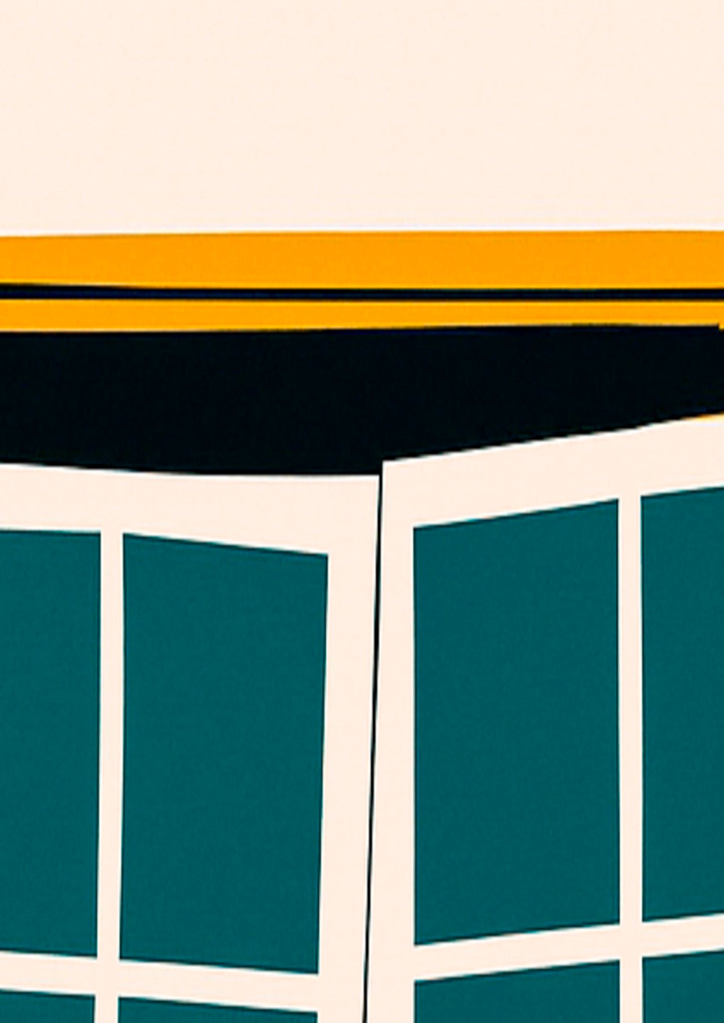 Detalle de lámina decorativa con cristales en verde azulado y marco amarillo mostaza, estilo naif minimalista, IMAJIN-ARTE