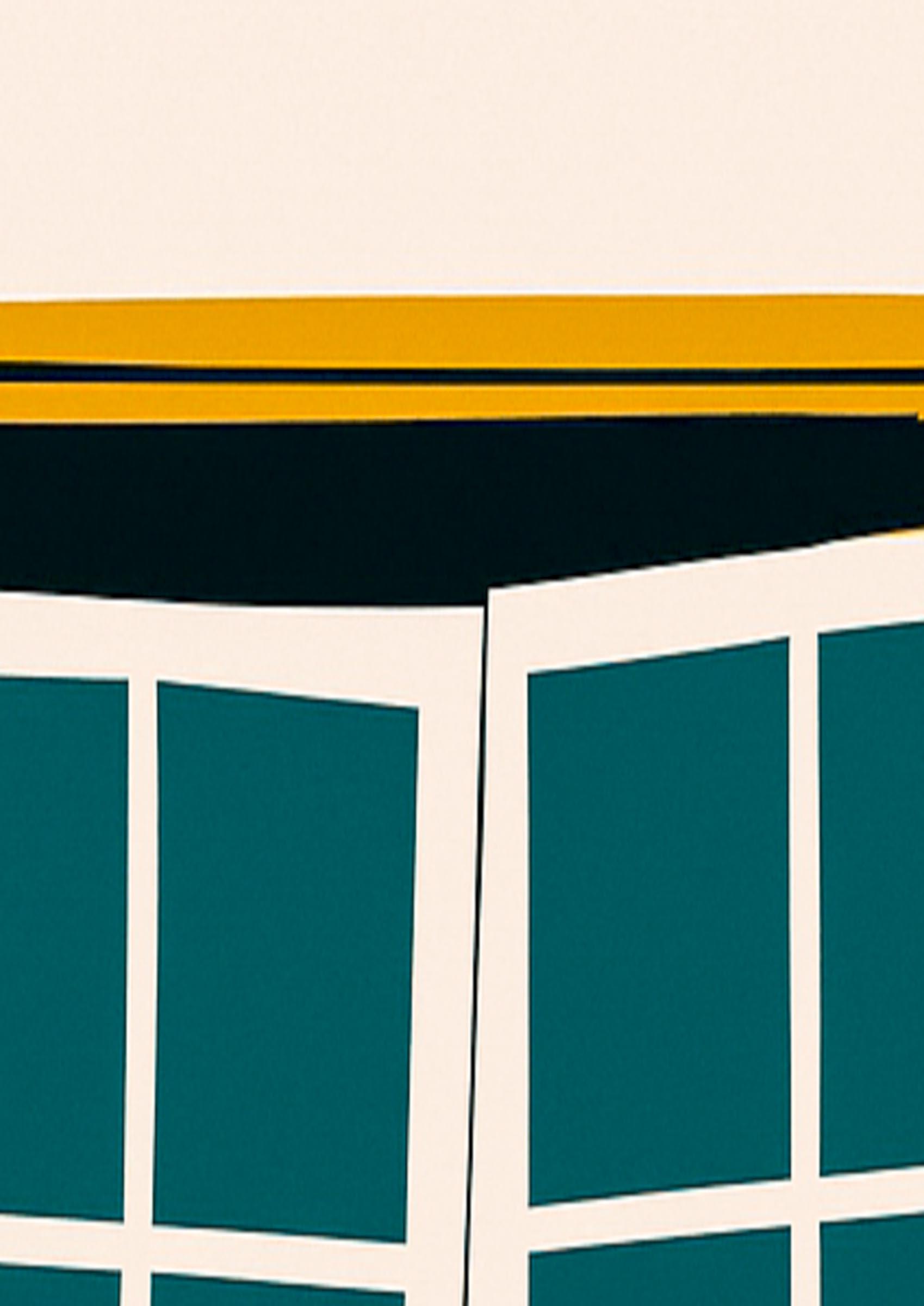 Detalle de lámina decorativa con cristales en verde azulado y marco amarillo mostaza, estilo naif minimalista, IMAJIN-ARTE
