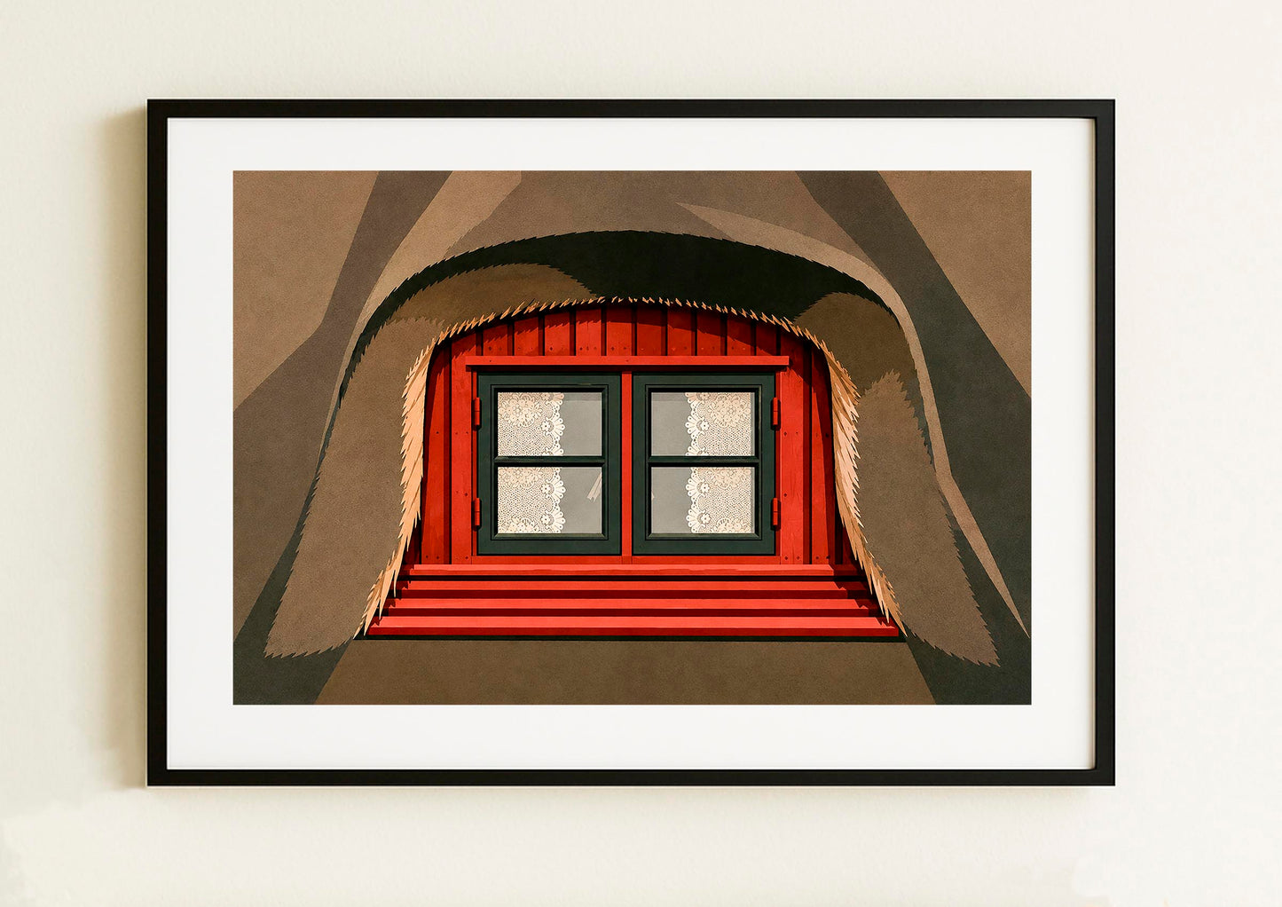 Lámina decorativa Ventana con Techo de Paja enmarcada, fotografía artística rural | IMAJIN-ARTE