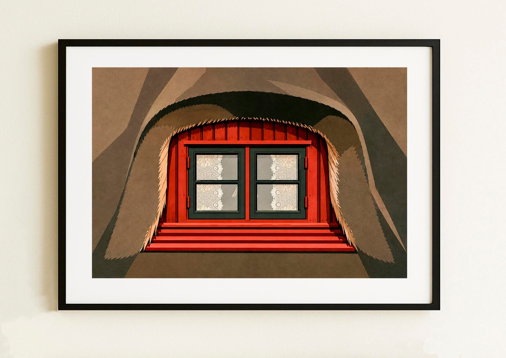 Lámina decorativa Ventana con Techo de Paja enmarcada, fotografía artística rural | IMAJIN-ARTE