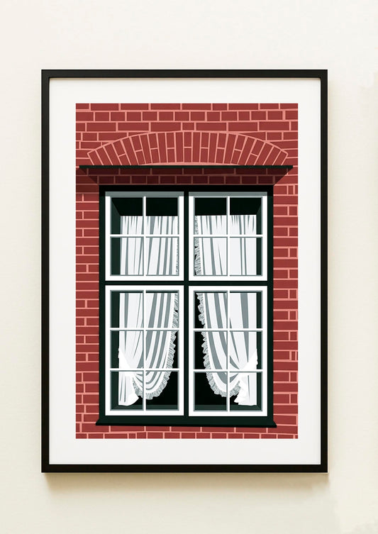 Lámina decorativa Ventana con Visillos Blancos enmarcada, fotografía artística de ventana | IMAJIN-ARTE